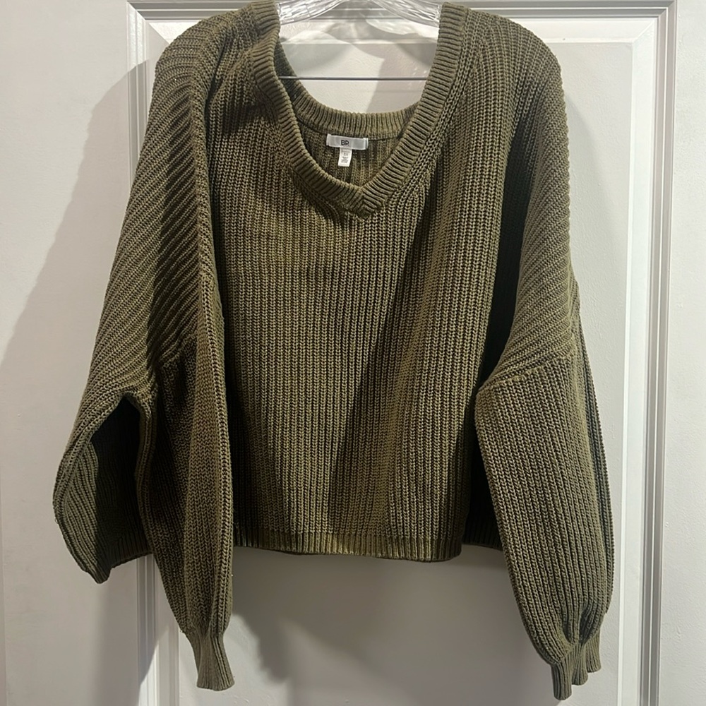 BP olive green, off the shoulder oversized, crop sweater size 3x
